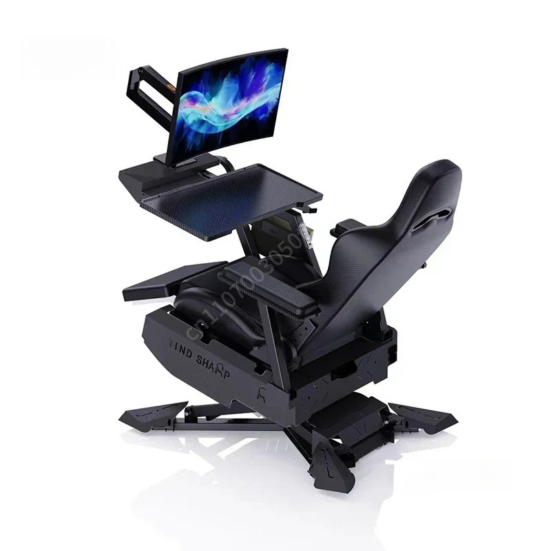 Monitor Stand - Reclining Gaming Station Cockpit, Integrated Ergonomic