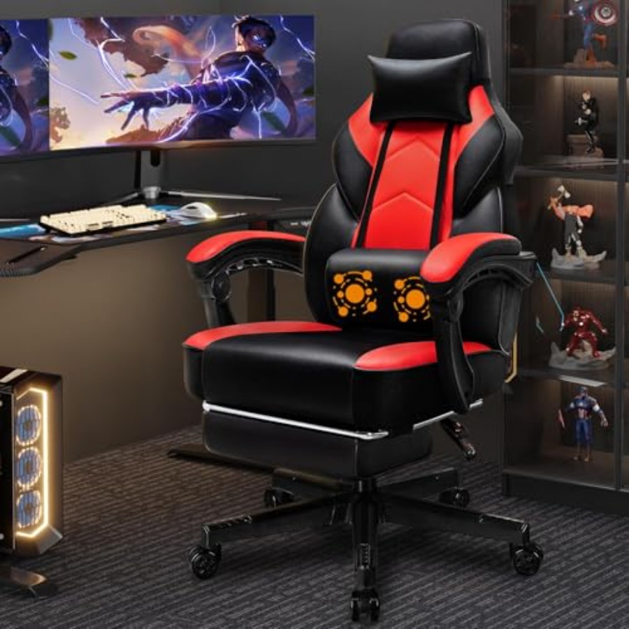 Gaming Chair - Gaming Chair with Footrest, Massage Lumbar