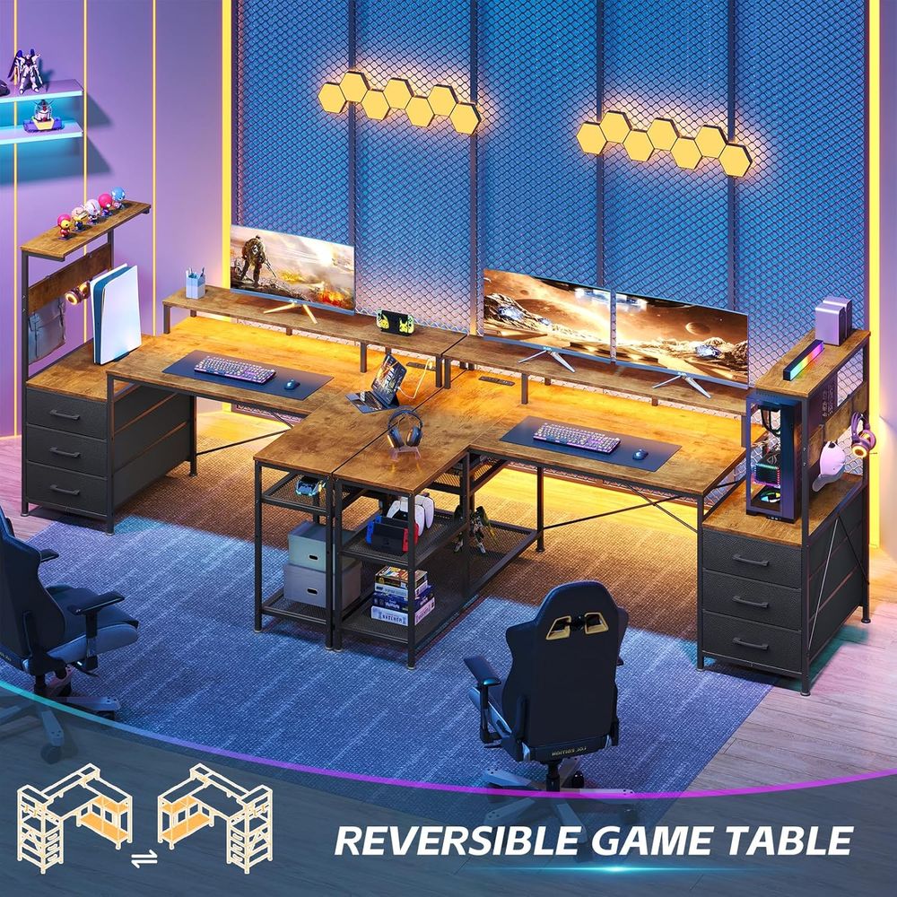 L-Shaped Gaming Desk with Draw - Monitor Stand ulasan dan harga