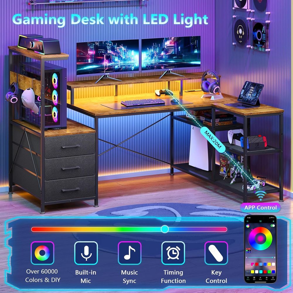 L-Shaped Gaming Desk with Draw - Monitor Stand ulasan dan harga
