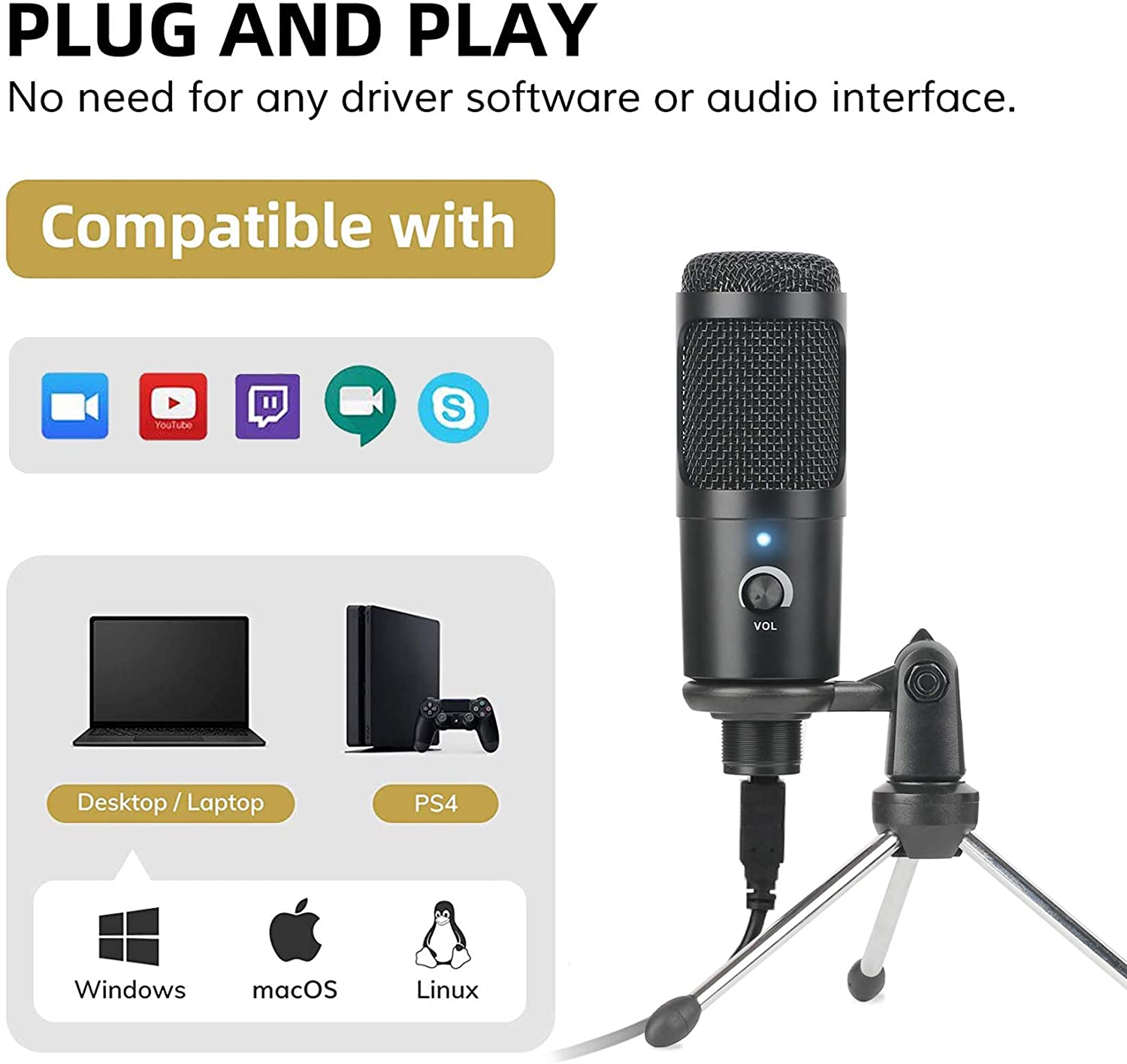 USB Condenser Microphone Recor - Pc Gaming Live Streaming ulasan dan harga