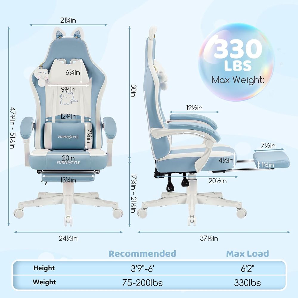 Ergonomic Blue/White Gaming Ch - Gaming Chair ulasan dan harga