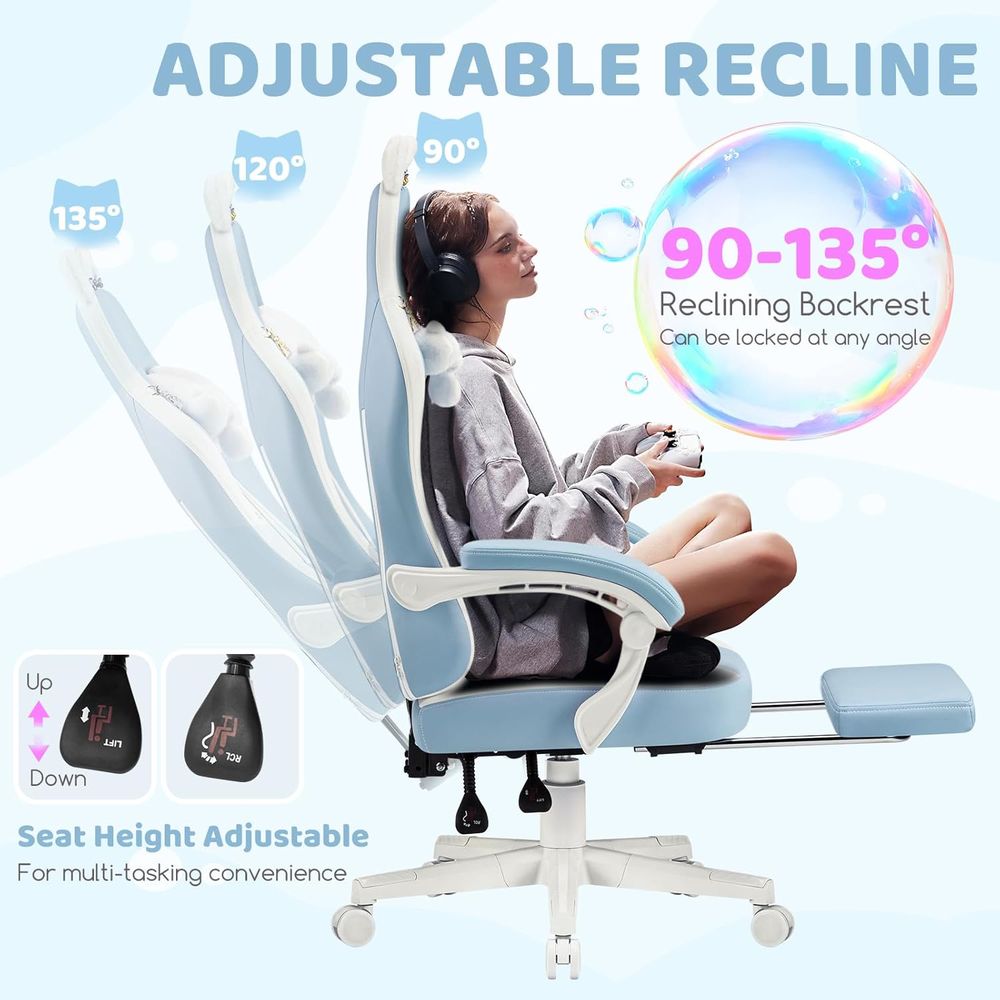 Ergonomic Blue/White Gaming Ch - Gaming Chair ulasan dan harga