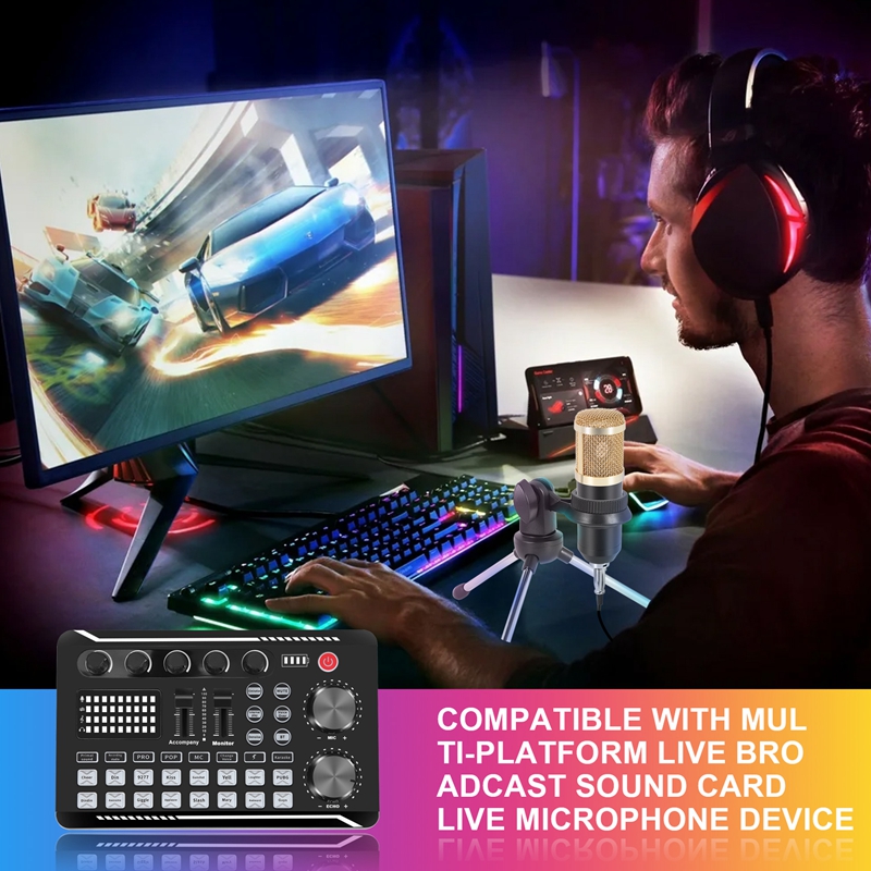 F998 Sound Card Kit,BM-800 Mic - Pc Gaming Live Streaming ulasan dan harga