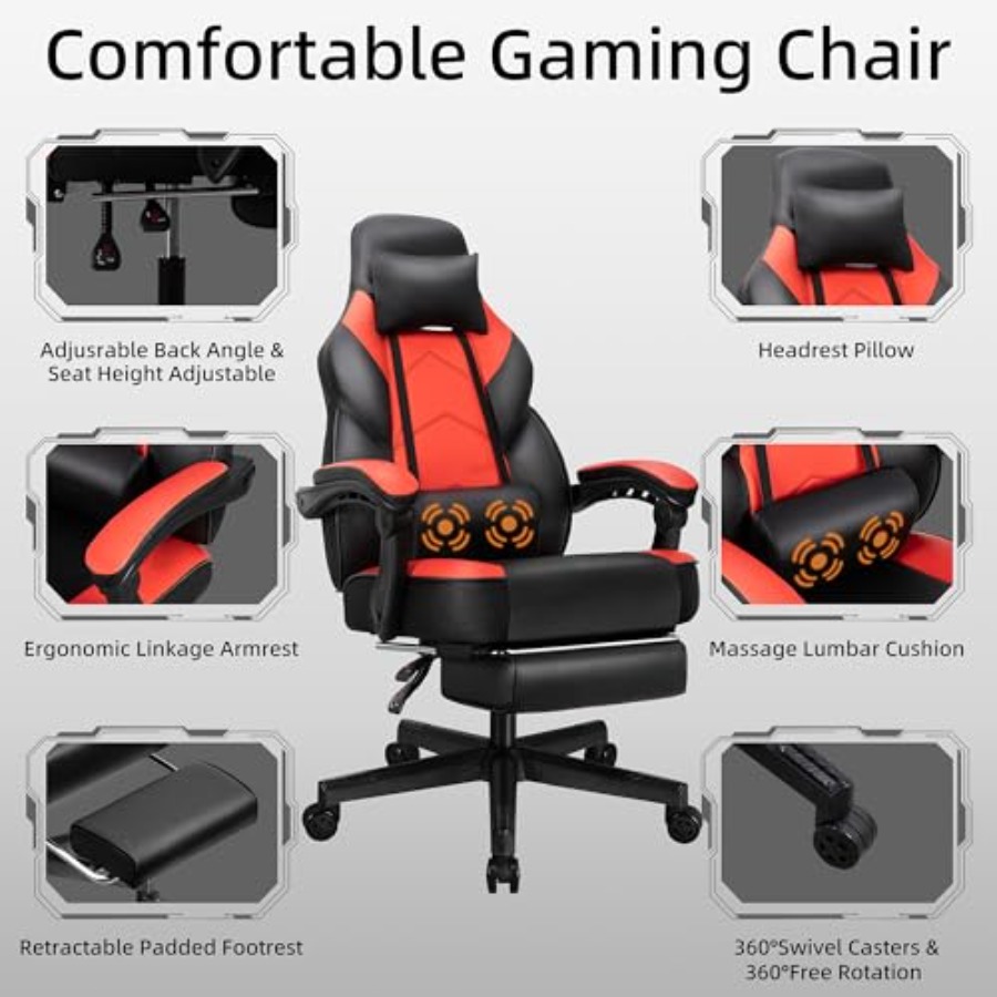 Gaming Chair with Footrest, Ma - Gaming Chair ulasan dan harga